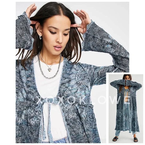 Free People Sea Spirit Tie Front Longline Cardigan | Deep Sea Color | NWT - Picture 5 of 12